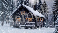 Cabin in heavy snow ambience